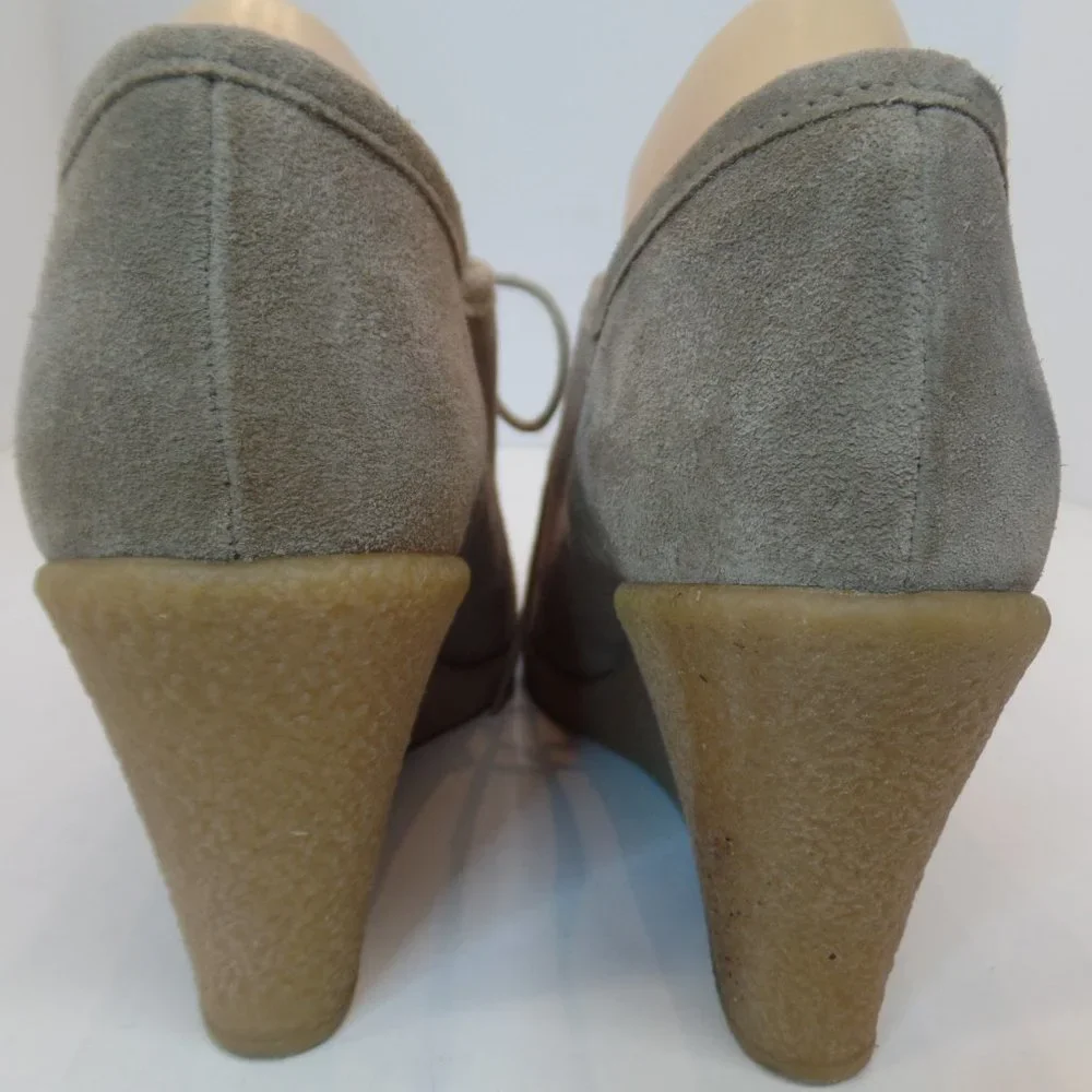 Michael Kors Tan Suede Wedge Lace Up Shoe Rubber Sole Sz 9 - Picture 4 of 12